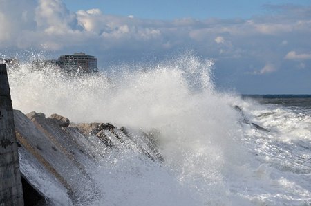 KARADENİZ COŞTU, DEV DALGALAR LİMAN DUVARINI AŞTI