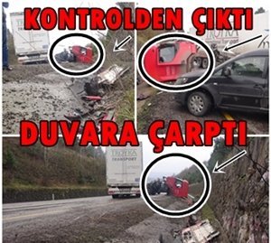 TIR İSTİNAT DUVARINA ÇARPTI: 1 YARALI