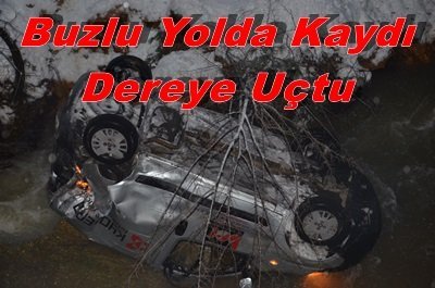 OTOMOBİL DEREYE UÇTU: 2 YARALI (GÖRÜNTÜLÜ)