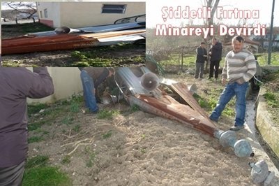 ŞİDDETLİ LODOS ALAPLI’DA MİNAREYİ YIKTI