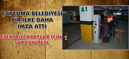 ÇAYCUMA ARAÇ OTOPARKINA ELEKTRİKLİ ŞARJ ÜNİTESİ KONULDU