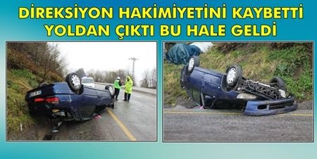 ZONGULDAK-EREĞLİ YOLUNDA OTOMOBİL TAKLA ATTI