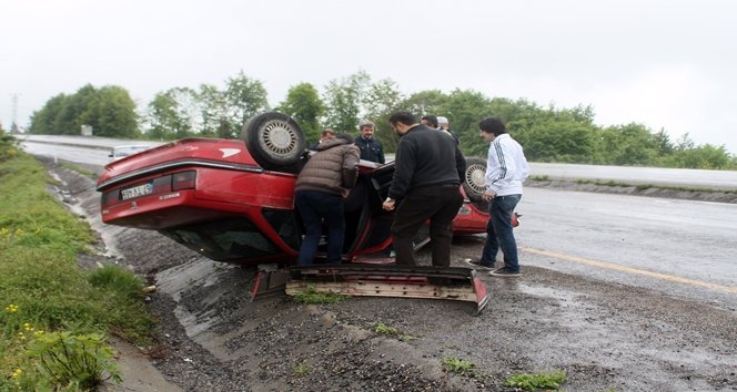 TAKLA ATAN OTOMOBİLDEN BURNU BİLE KANAMADAN ÇIKTI
