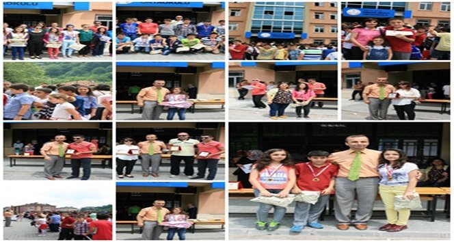 Çaycuma Mimar Sinan Ortaokulu önünde karne töreni