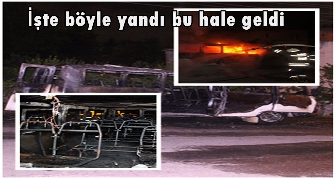 Zonguldak’ta park halindeki minibüs alev alev yandı