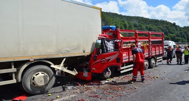 MEYVE YÜKLÜ KAMYON TIR'A ARKADAN ÇARPTI: 1 ÖLÜ