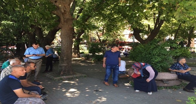 SICAK HAVADAN BUNALAN VATANDAŞLAR AĞAÇ ALTLARINA AKIN ETTİ. (A. CÜNEYD HAMZAÇEBİ/ZONGULDAK-İHA)