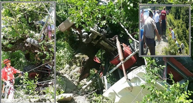 Traktörüyle 50 Metreden Uçuruma Yuvarlandı