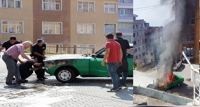 BABA YADİGARI OTOMOBİL ALEV ALEV YANDI