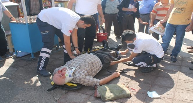 TÜMSEĞE TAKILIP DÜŞEN YAŞLI ADAM YARALANDI