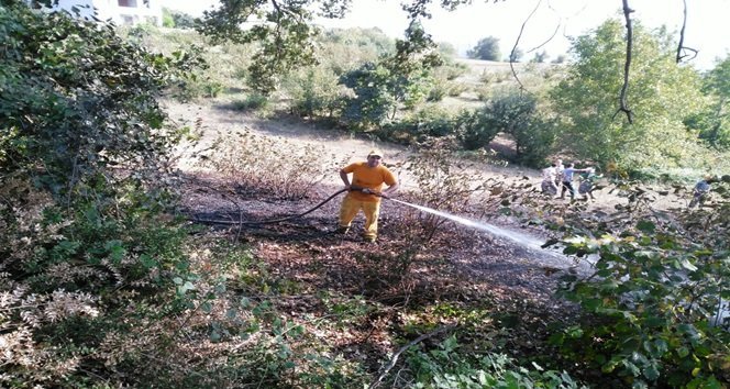 ZONGULDAK’IN EREĞLİ İLÇESİNE BAĞLI PINARCIK KÖYÜNDE ANIZ YANGINI RÜZGARIN ETKİSİYLE BÜYÜRKEN, İTFAİYE EKİPLERİNİN ZAMANINDA MÜDAHALESİYLE EVLERE SIÇRAMADAN SÖNDÜRÜLDÜ. (VEDAT KILIÇ/ZONGULDAK-İHA)