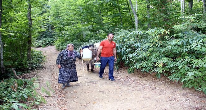 DÜZYAYLA KÖYÜ SAKİNLERİ, EŞEKLERLE EVLERİNE SU TAŞIYOR. (VEDAT YUNUS İKİZOĞLU/KASTAMONU-İHA)