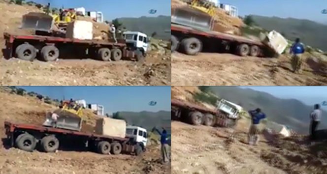 Mermer ocağında inanılmaz kaza