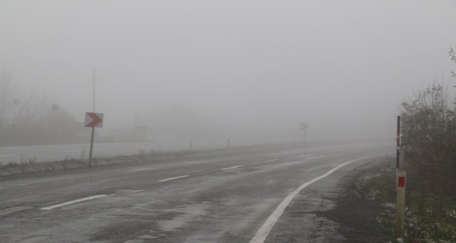 ZONGULDAK-İSTANBUL KARAYOLU BAYAT KÖYÜ YOL AYRIMINDA YOĞUN SİS NEDENİYLE MEYDANA GELEN KAZADA, BİR OTOMOBİL ŞARAMPOLE YUVARLANDI. (VEDAT KILIÇ/ZONGULDAK-İHA)