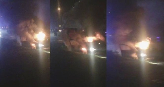 ZONGULDAK'IN EREĞLİ İLÇESİNDE TAKLA ATAN OTOMOBİL ALEV ALEV YANDI. (VEDAT KILIÇ/ZONGULDAK-İHA)