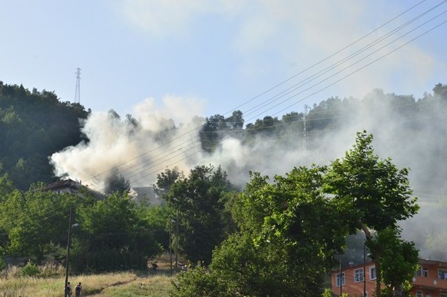 ZONGULDAK’IN KARAMAN BELDESİNDE BENZİN İSTASYONUN BULUNDUĞU ALANIN ÜST KISMINDA ÇIKAN ANIZ YANGIN KORKUTTU. (ONUR ALTINDAĞ - SERTAÇ ÖZDEMİR/ZONGULDAK-İHA)