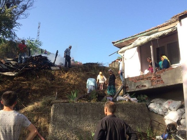 ZONGULDAK’IN MERKEZE BAĞLI OSMANLI KÖYÜNDE 8 KİŞİLİK AİLENİN BAHÇEDE KONSERVE YAPTIKLARI SIRADA YAKTIĞI ATEŞ RÜZGARIN ETKİSİYLE OTLUK ALANA SIÇRAYINCA YAKLAŞIK 3 HEKTARLIK ALAN KÜL OLDU. (ONUR ALTINDAĞ - SERTAÇ ÖZDEMİR/ZONGULDAK-İHA)