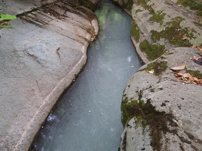 KASTAMONU'DA NESLİ TÜKENMEK ÜZERE OLAN KIRMIZI BENEKLİ ALABALIKLARI AVLAMAK İSTEYEN AVCILARIN DEREYE DÖKTÜKLERİ KİREÇ SONRASI SU BEYAZA BÜRÜNDÜ (MEHMET SALMAN KASTAMONU İHA) (MEHMET SALMAN/KASTAMONU-İHA)