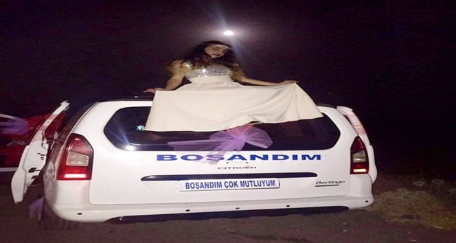 Boşanmayı aracını süsleyerek kutladı