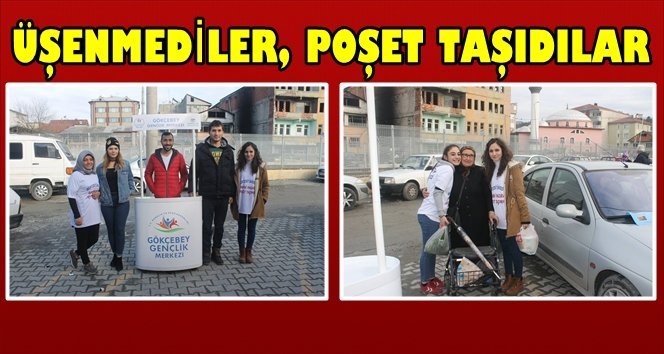 Gönüllü gençler pazarda poşet taşıdı