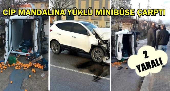 Cipin çarptığı minibüs devrildi: 2 yaralı