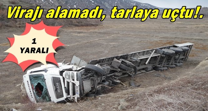 Demir taşıyan tır tarlaya uçtu
