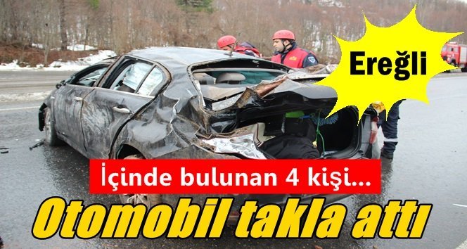 Yoldan çıkan otomobil takla attı