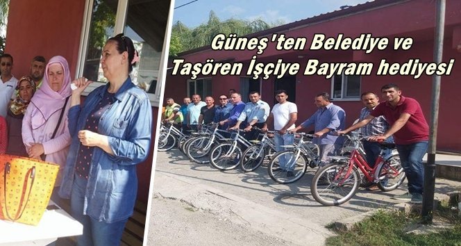 İşçilerle bayramlaştı, bisiklet, erzak dağıttı