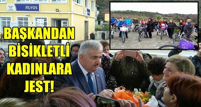 Başkan Ünal bisikletli kadınlardan özür diledi, çiçek verdi…
