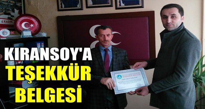 Ülkü Ocakları Genel Merkezinden Teşekkür Belgesi…