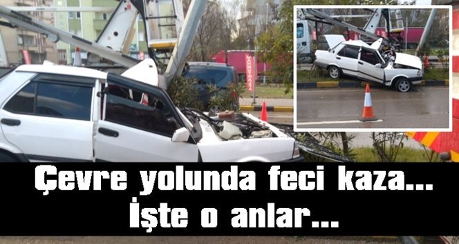 Otomobil orta refüjdeki elektrik direğine çarptı