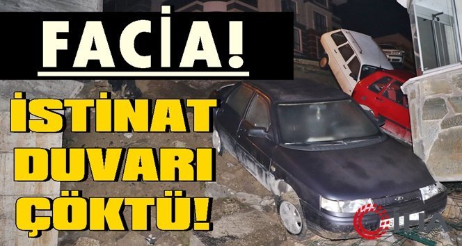 İstinat duvarı çöktü, 4 araç apartman bahçesine düştü