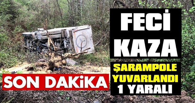 Yoldan çıkan kamyon şarampole yuvarlandı