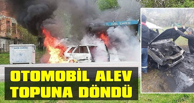 Alev alan otomobil hurdaya döndü