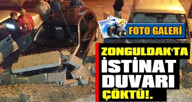 İstinat duvarı çöktü, park halinde olan 4 araç hasar gördü!.