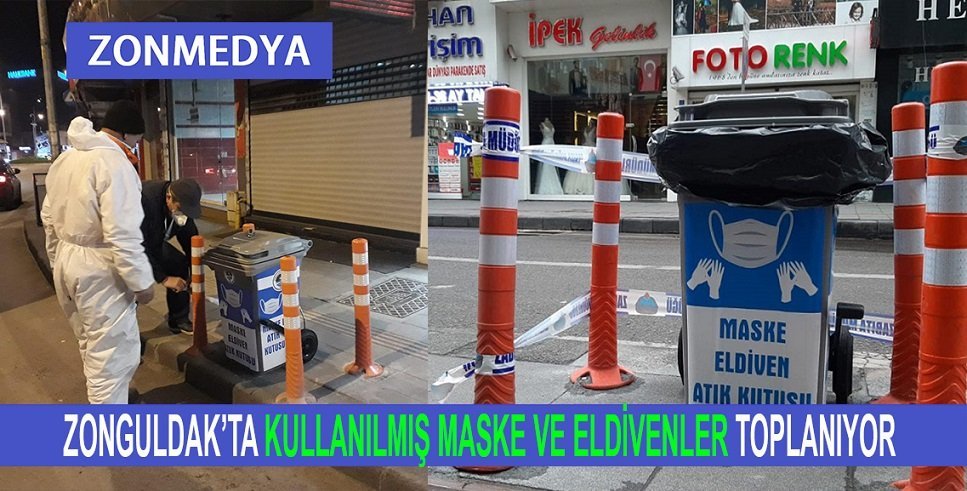 Zonguldak’ta kullanılmış maske ve eldivenler toplanıyor.