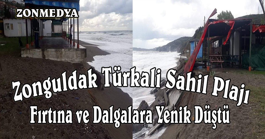 Zonguldak Türkali Sahil Plajında, fırtına nedeniyle oluşan dalgalar maddi hasar oluşturdu.