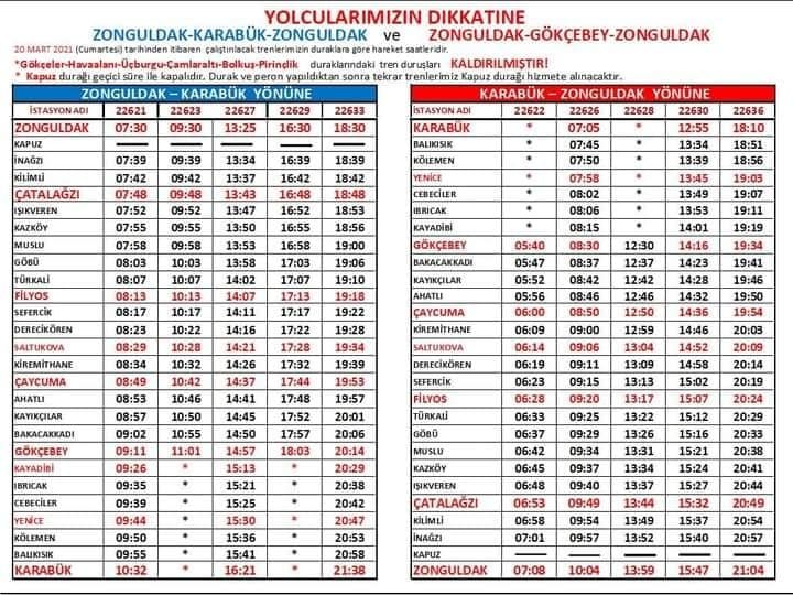 Zonguldak-Karabük tren seferleri