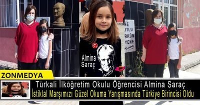 Zonguldak Türkali İlköğretim okulu öğrencisi Almina Saraç, İstiklal Marşımızı güzel okuma yarışmasında Türkiye birincisi oldu.