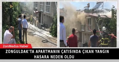 Zonguldak’ta apartmanın çatısında çıkan yangın hasara neden oldu