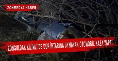 Zonguldak Kilimli’de ”Dur” ihtarına uymayan otomobil kaza yaptı