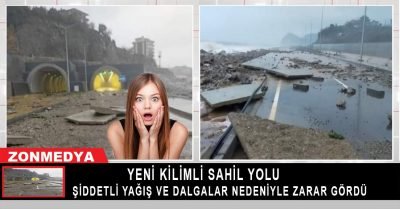 Zonguldak Kilimli Sahil Yolu şiddetli yağışla gelen dalgalar nedeniyle zarar gördü.