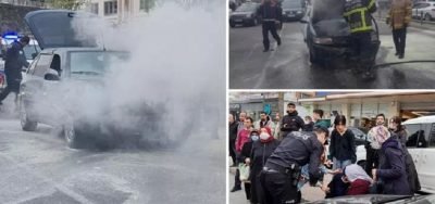 Zonguldak’ta alev alan araçta mahsur kalan anne ve kızını polis kurtardı