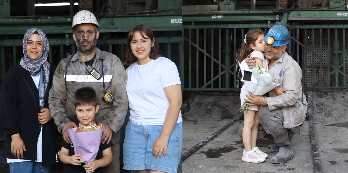 Zonguldak’ta çocuklar Babalar Gününü maden ocağının önünde kutladı